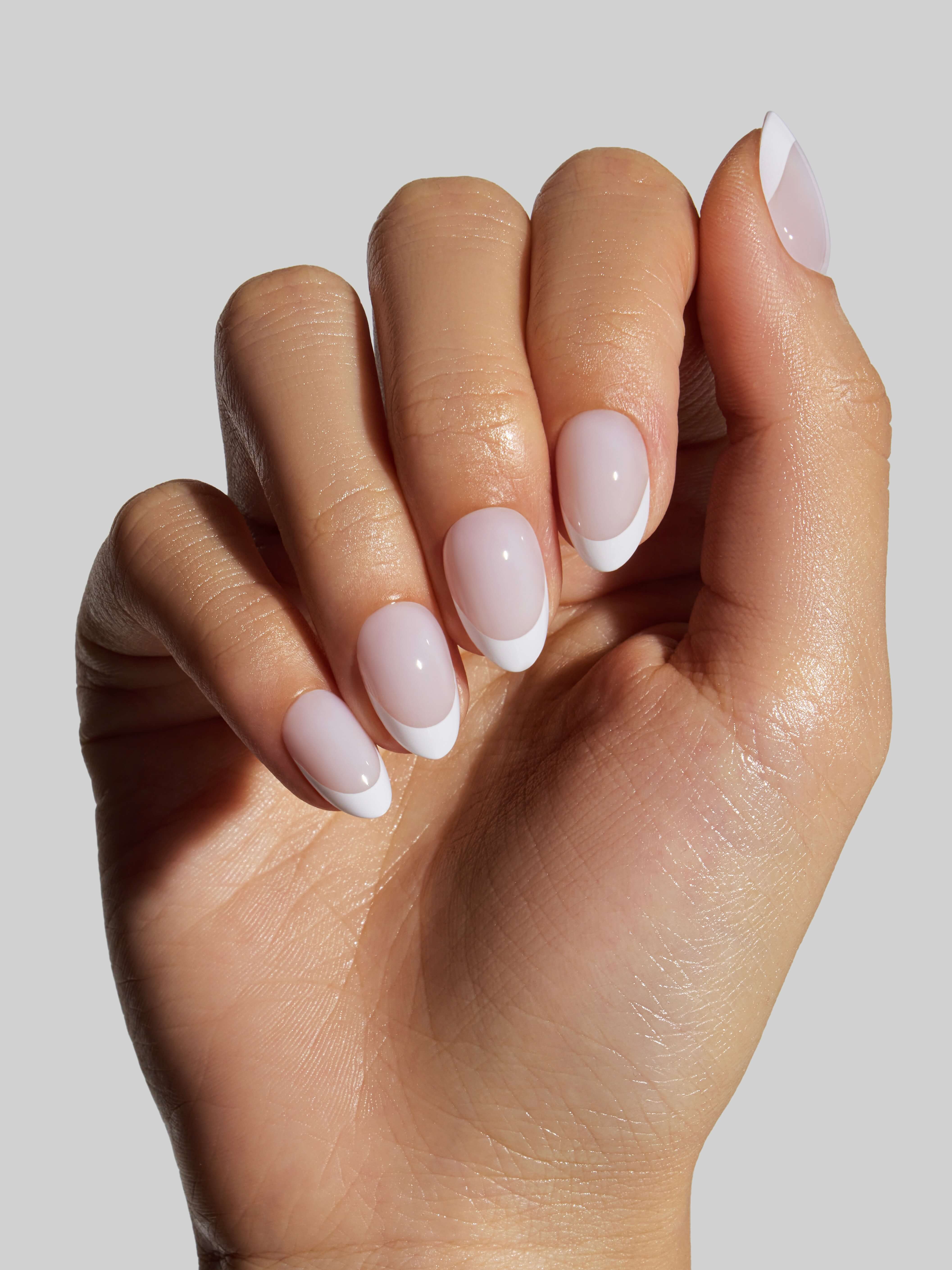 Milky White French (Extra Short Almond) | Celebritips